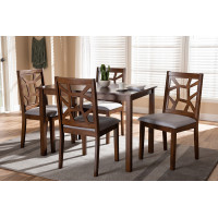 Baxton Studio RH3010C-Walnut/Grey Dining Set Abilene Mid-Century Walnut Finished and Grey Fabric Upholstered 5-Piece Dining Set